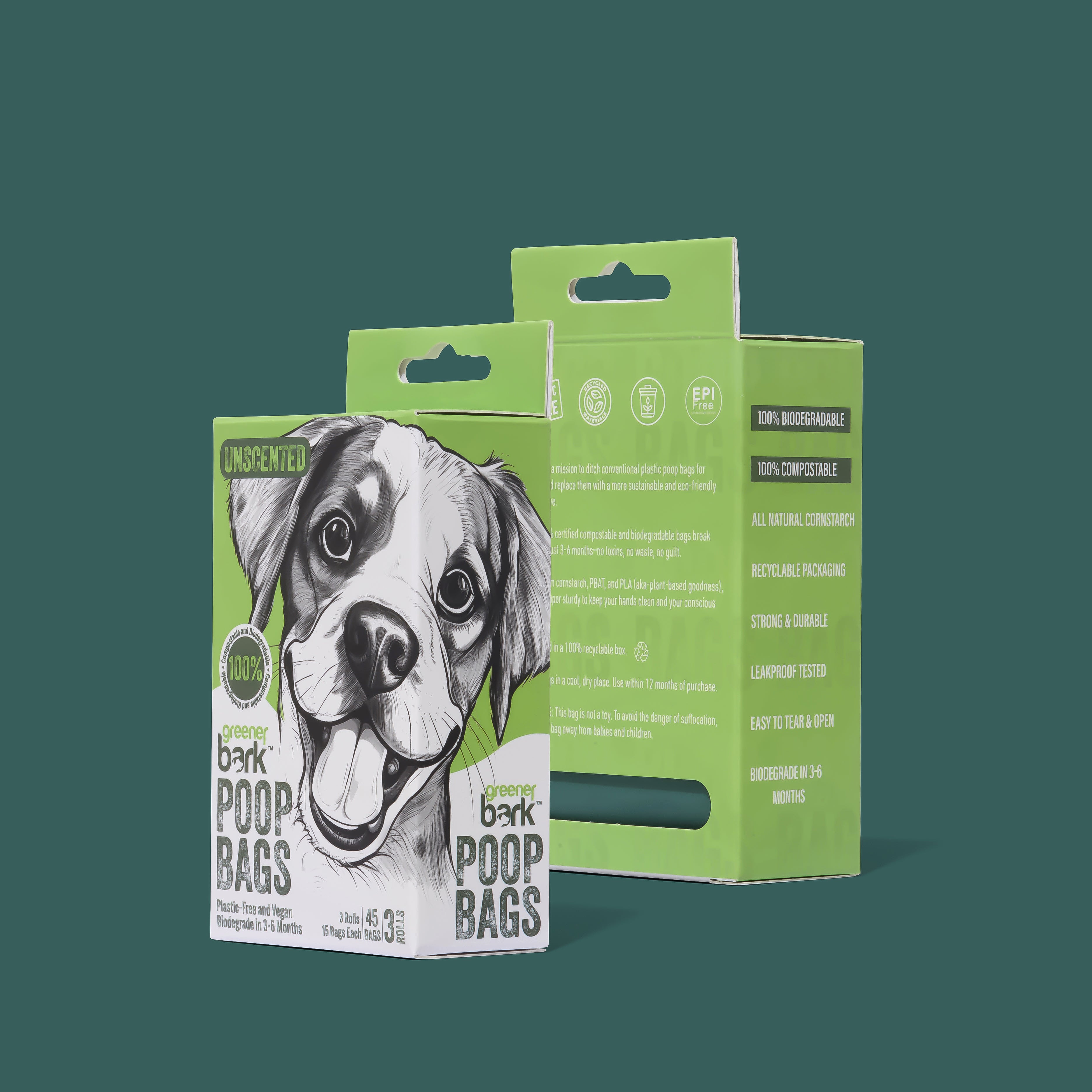 100% Compostable Dog Poop Bags - Pine (3 Rolls)