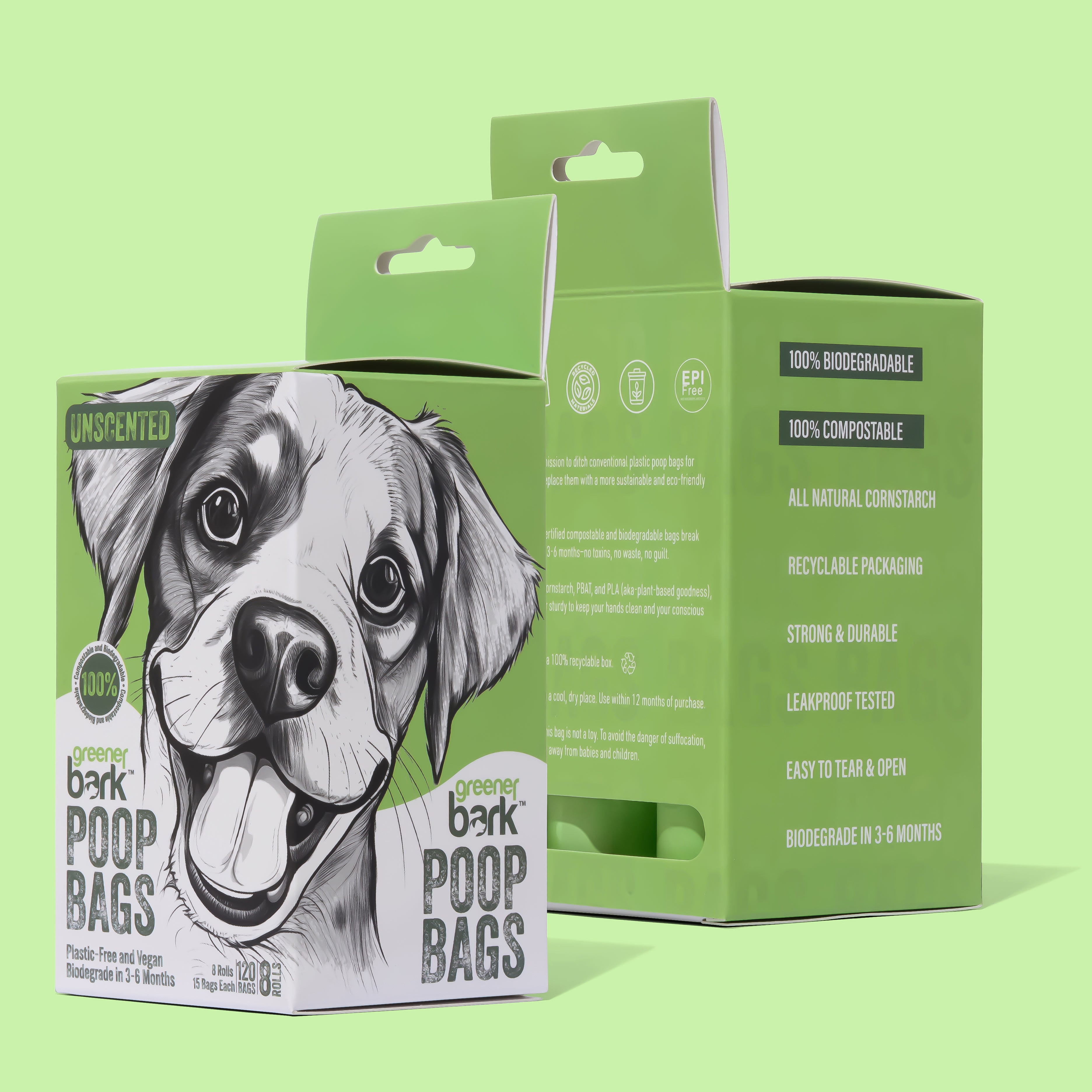 100% Compostable Dog Poop Bags - Lime (8 Rolls)