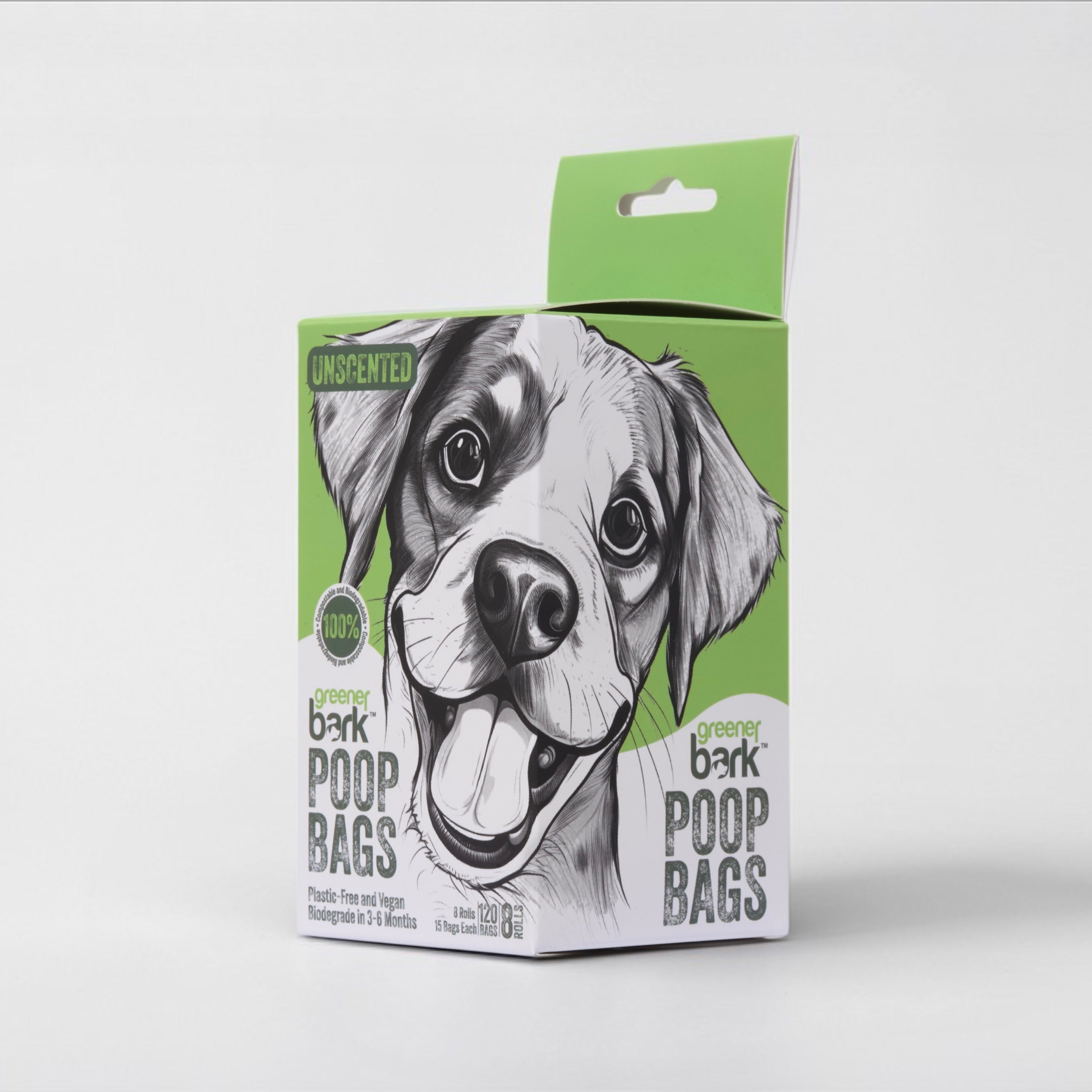 100% Compostable Dog Poop Bags - Pine (8 Rolls)